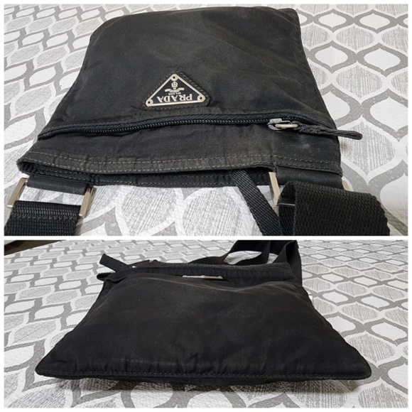 Authentic PRADA Vintage Tessuto Nylon Saffiano Flat Small Crossbody Bag Black - Picture 13 of 13